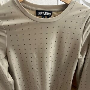 DKNY Beige Long Sleeve Studded Top
